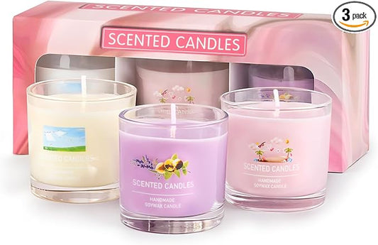 Scented Aromatherapy Soy Candle Gift Set, 100% Natural Soy Wax, Eco-Friendly, Hand-Poured, Relaxing Scented Candles for Home, Spa, Gifts(Pink + Purple + White, 7 oz)