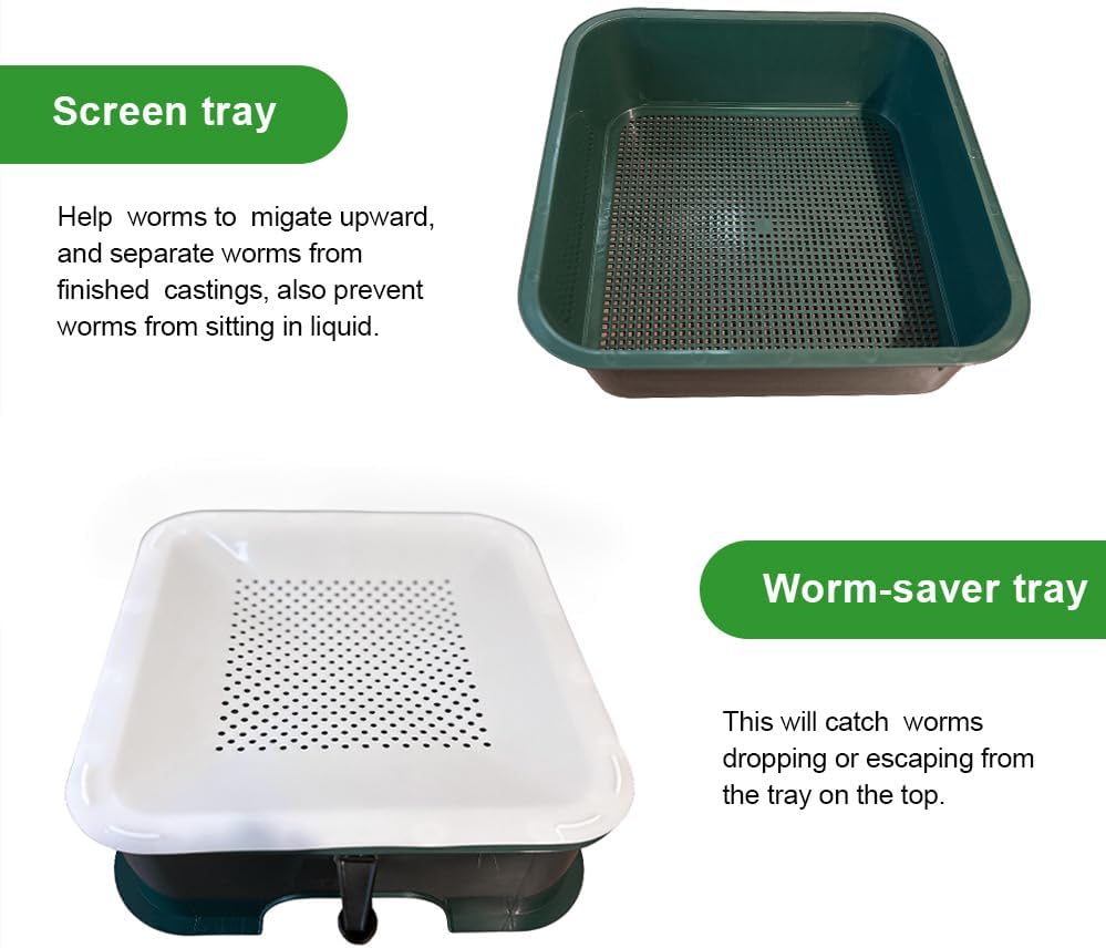 The Original VermiHut® Plus 5-Tray Worm Compost Bin – Indoor & Outdoor Vermicomposting System, Continuous Flow Food Waste Recycler for Organic Composting & Gardening - Dark Green - Image 4