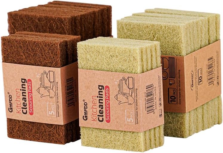 Plant‑Based Sisal Fiber Scrub Pads Powerful Kitchen Cleaning Scrubbers Sponge Dish Washing Sponge, Trial Pack of 5 Compostable, Non‑Scratch Dish Scrubbers, Odor‑Resistant by Unknown