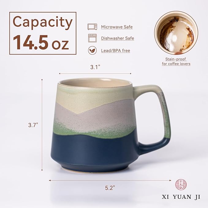 14.5oz Kiln-Change Mountain Ceramic Coffee Mug, 1340℃ High-Fire Unique Glaze Mug - Lead-Free, Microwave Safe, Gift for Coffee/Tea Lovers & Friends
