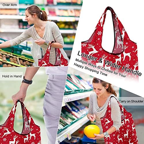 BeeGreen Christmas-Reusable Shopping Bags 12 Pack with Zipper Storage Pouch Christmas-Gifts Grocery Bags Bulk 50LBS X-Large Foldable Machine Washable Santa Deer Snowman - Image 6
