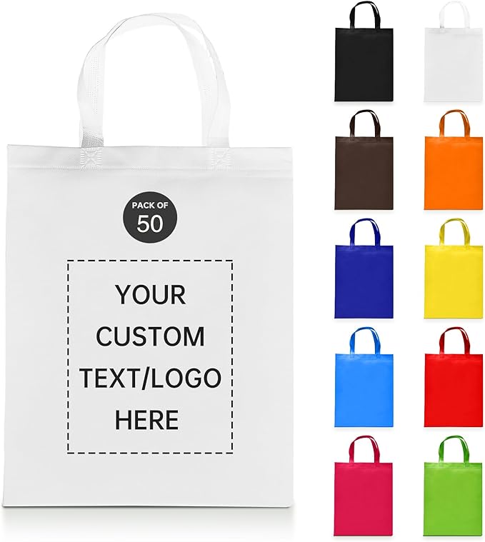 Custom Tote Bags Set of 50, Bulk Pack Grocery Shopping Travel Business Activities advertisement Reusable Bag