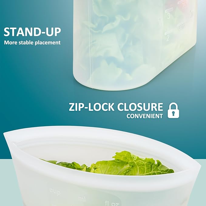 12-Pack Reusable Silicone Food Storage Bags, 100% Silicone Stand-Up Wide-Open Zip-Lock Reusable Storage Bags for Food, Freezer Microwave Oven Dishwasher Safe, Translucent, 4L 4M 4S
