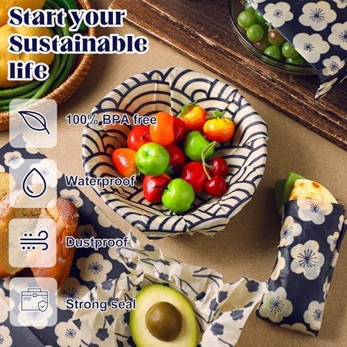 Tigeen 9 Pack Reusable Beeswax Wrap for Food Chinoiserie Beeswax Paper for Sourdough Bread Cheese Paper Wrapping Wax Cloth Food Wraps Bread Sandwich Wrapper 1 XL 3 Medium 5 S(Beige,Japanese) - Image 4