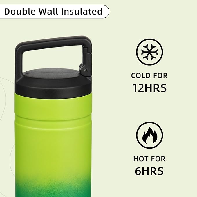 BJPKPK Insulated Water Bottle with 2 Lids,20 oz Double Wall Stainless Steel Vacuum Tumbler Travel Coffee Mug,Wide Mouth Thermal Cup,Matcha Green