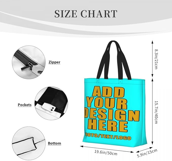 Custom Large Black Tote Bag With Pocket Extra Large Reusable Grocery Bags