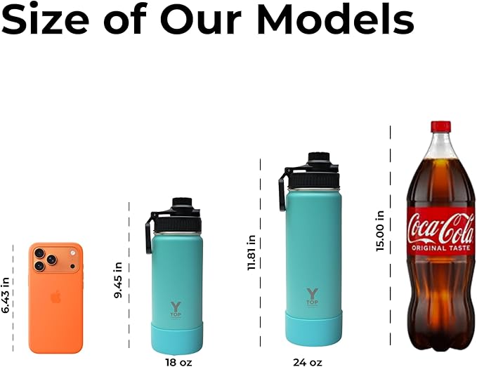 Y TOP 18 oz Insulated Water Bottle Cup Holder Friendly, Leak Proof Spout Lid, Double Wall Insulation, Dishwasher Safe, Easy Clean Stainless Steel Water Bottle for Gym Kids Sports Travel School Hiking