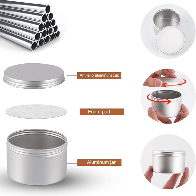 42 Pack Round Cans with Screw Lid 7 Oz Aluminum Metal Tins DIY Food Candle Containers for Lotion Bars, Balms, Salve, Spices, Beard Balm, Crafts with 4 Markers 6 Sheets Label Stickers
