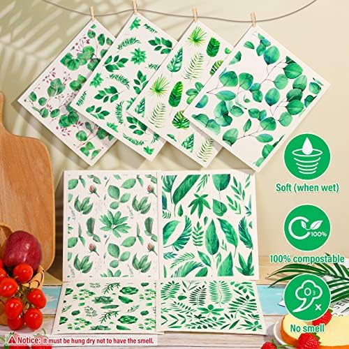 Lucomb 8 Pack Swedish Dish Cloths Washable, Reusable Cleaning Kitchen Paper Towel Sponge Dishcloths, Fast Drying Absorbent Hand Wipes Odorless Tea Towel for Kitchen Home Bar - Image 2