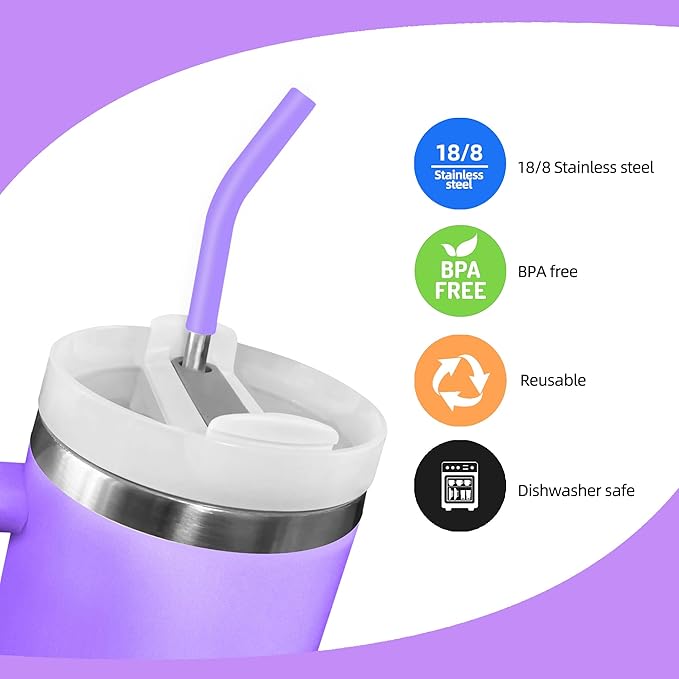 Set of 3 Stainless Steel Straws for 30 20 Oz Tumbler,For Stanley 30 Oz Tumbler, Reusable Metal Straw with 6 Silicone Tips and 1 Straw Cleaning Brush (Light Pink, Pink, Purple, 30 oz)