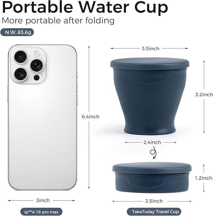 TakeToday 2PCS Collapsible Travel Cup - Silicone Foldable Water Cup, BPA-Free with Lid & Waterproof Bag - Drinking Cup Set for Camping, Outdoors & International Travel（8 Oz, Blue& Green）