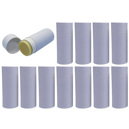 GreenWay 2.5oz / 70g Kraft Paperboard Deodorant Tubes With Lids - 12 Pack Solid Perfume Refillable DIY Cosmetic Containers - Lotion Empty Holder Tubes Kraft - White