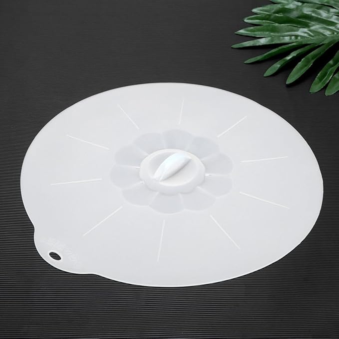 VALICLUD Food Grade Silicone Pan Lid Extra Large Round Suction Sealing Cover for Bowls and Plates Microwave Dishwasher Safe White Semi-transparent