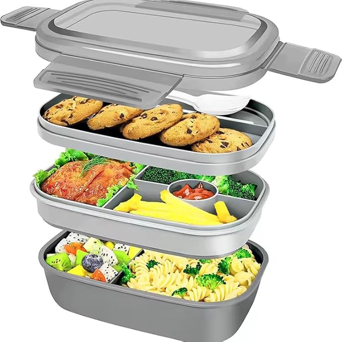 3-Tier Bento Lunch Box with Utensils – Leakproof Food Container with Compartments – Reusable Lunchbox