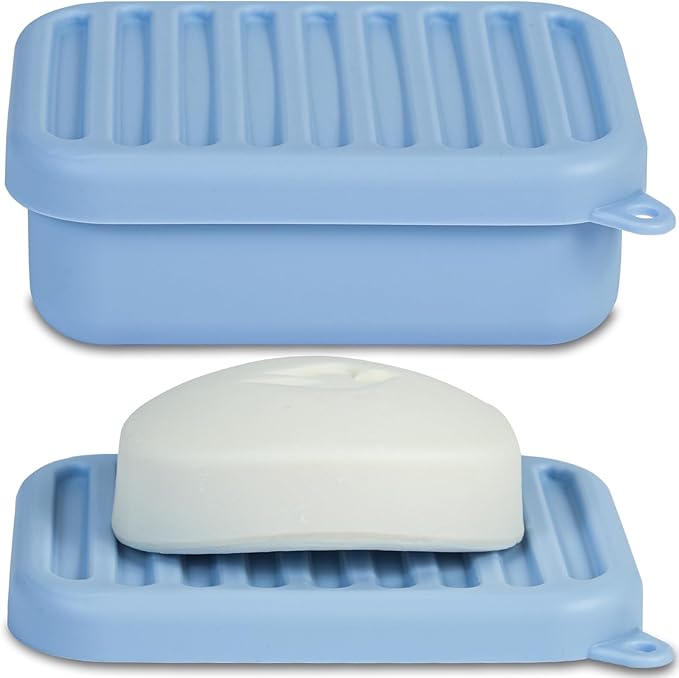 Superior Leak-Proof Silicone Travel Soap Case, Portable Soap Container with Draining Layer, Durable Soap Box, Shatter-Proof Soap Holder for Bathroom, Gym, Travel Size Toiletry (Blue)