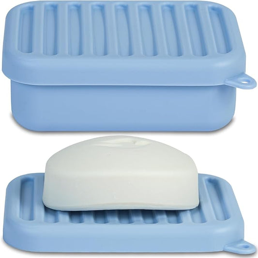 Superior Leak-Proof Silicone Travel Soap Case, Portable Soap Container with Draining Layer, Durable Soap Box, Shatter-Proof Soap Holder for Bathroom, Gym, Travel Size Toiletry (Blue)