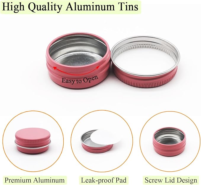 10ml Aluminum Tin Jar, Refillable Makeup Containers 10g Aluminum Screw up Lid Small Round Container Bottle for Cosmetics, Lip Balm, Cream, Toner, Eyeshadow, Candle, Tea, Beads, 24 Pack Tins