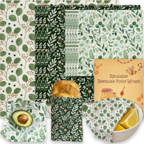 Beeswax Food Wraps, Botanical Leaves Wrap, 9 Pack Eco-Friendly Food Storage, Organic, Sustainable, Biodegradable, Zero Waste, Plastic-Free, For Sandwich, Bowl, Bread, 1XL, 3M, 5S by Unknown