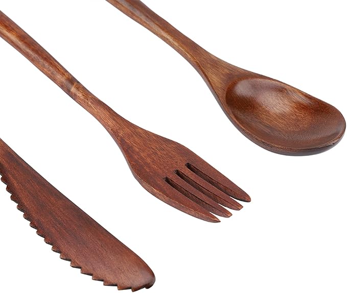 Japanese Style Bamboo Travel Utensils Set, Reusable Bamboo Utensil Fork Knife Spoon Dinnerware Set for Travel Picnic Office School(Knife & Fork & Spoon Only)