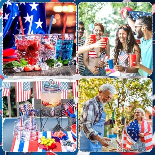 JANYUN 30 Pieces Patriotic Plastic Straws, Red White Blue Star Straws - Image 6