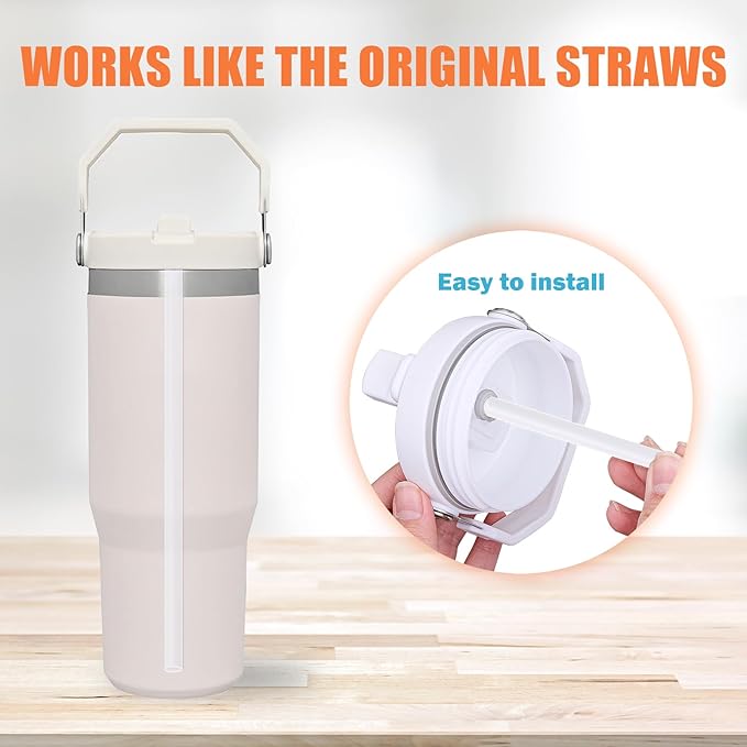 Replacement Straws for Stanley IceFlow Tumbler 30oz, 6 Pack Plastic Reusable Straws with 2 Straw Cleaner Brushes for IceFlow Tumbler Accessories