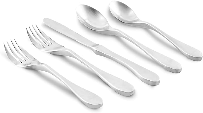 Knork Silverware Set - 20 Piece Matte Silver Cutlery - Ergonomic Design Utensil sets, 18/10 Stainless Steel Forks Spoons and Knives set (Pack of 3)