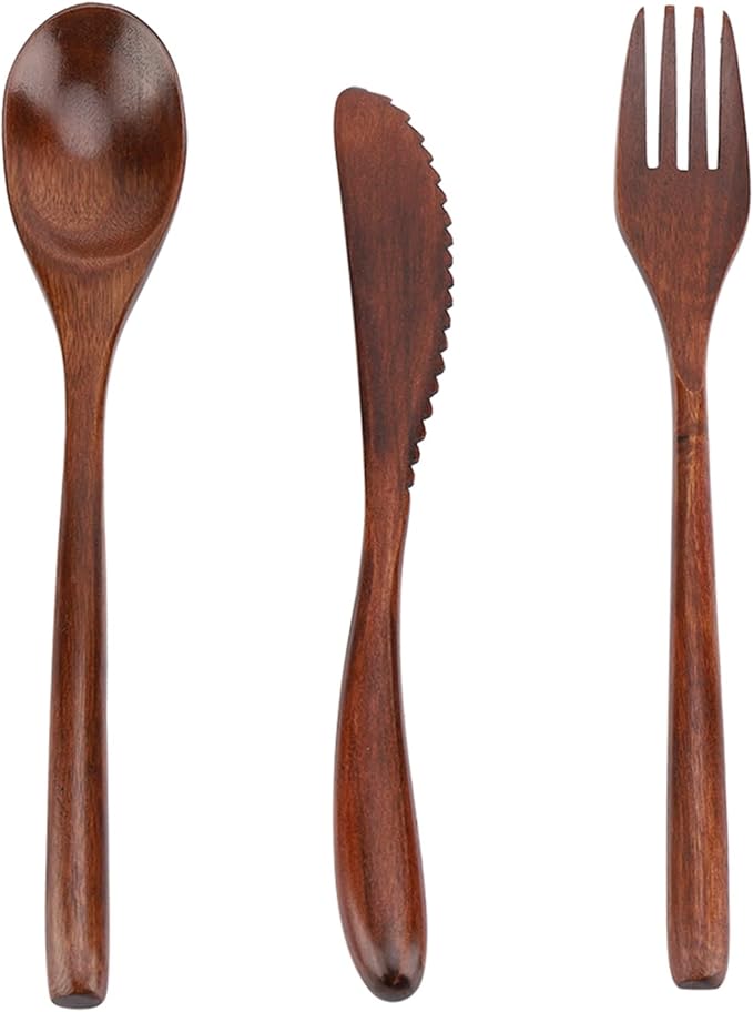 Japanese Style Bamboo Travel Utensils Set, Reusable Bamboo Utensil Fork Knife Spoon Dinnerware Set for Travel Picnic Office School(Knife & Fork & Spoon Only)