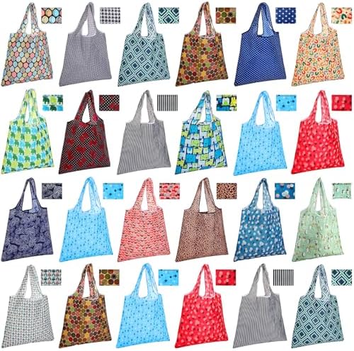 Eccliy 24 Pcs Reusable Grocery Bags Shopping Bags Foldable, Geometric Rules by Eccliy
