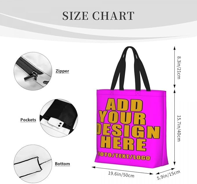 Custom Large Black Tote Bag With Pocket Extra Large Reusable Grocery Bags