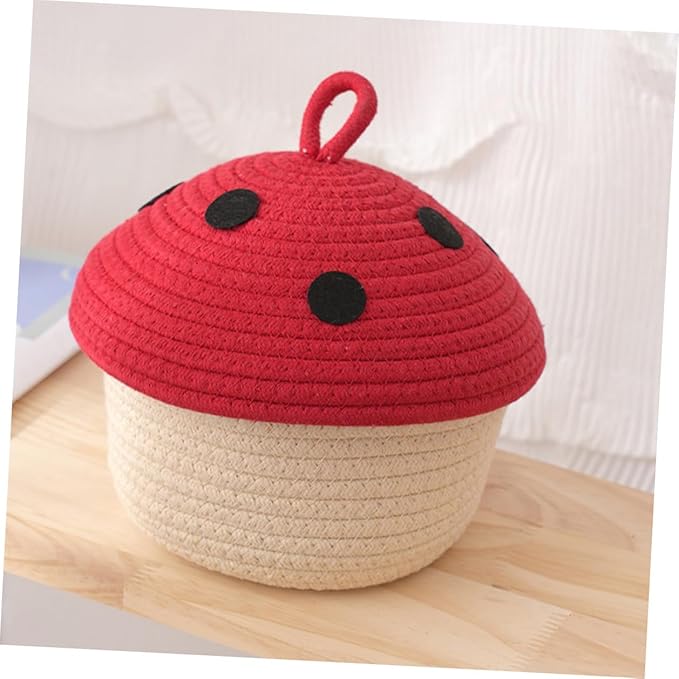 Cotton Rope Woven Storage Basket with Lid for Desktop Sundries Organizer Natural Cotton Material Multipurpose Snack and Bedroom Storage Container Space-saving Decorative Basket