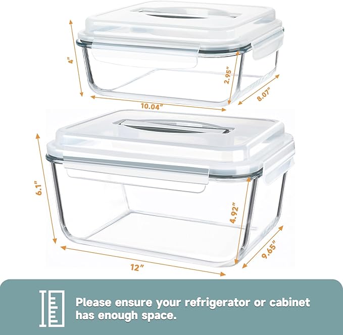 KOMUEE 203oz & 74oz Extra Large Glass Food Storage Containers with Airtight Lids, 2 Piece Big Glass Containers Set, Ideal for Storing Rotisserie Chicken, Lasagna, Salads, Fruits, Leak-proof & BPA-Free
