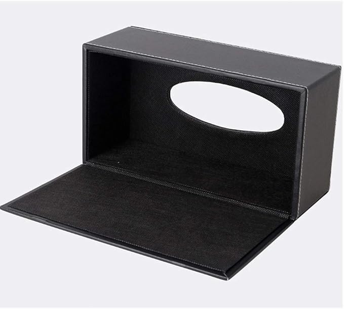 High-end Fashion PU Leather Tissue Box Holder Black with lid, Rectangular Napkin Facial Tissues Holder Dispenser,Home Office Car Tissue Box Cover Decorative Container with Magnetic Bottom (Black)