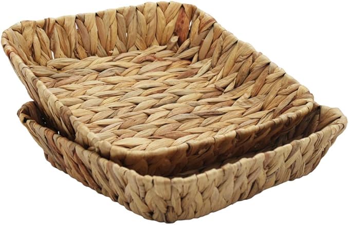 Grass Weaving Tray, Grass Storage Bins for Fruit or Tea,Arts and Crafts. (1) (Rectangle-2PCS)