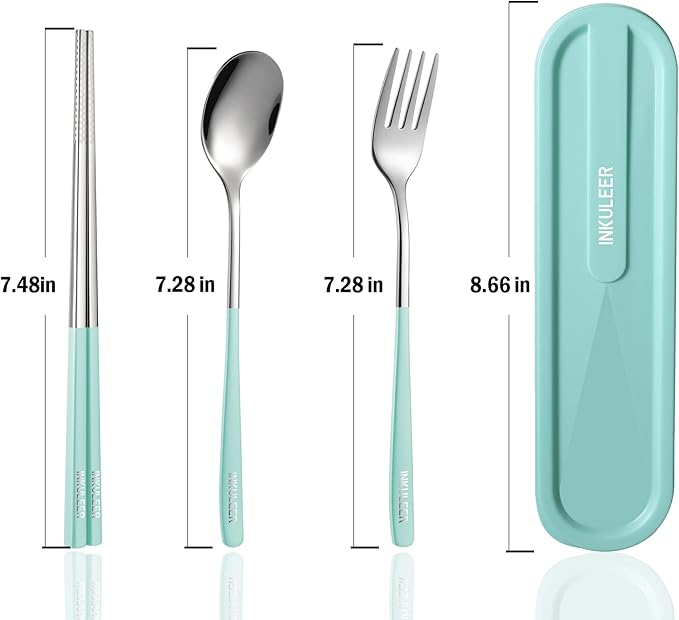Travel cutlery set, 18/8 stainless steel cutlery, Reusable utensils set with case, Portable Silverware Lunch Box for Camping and Office (blue)