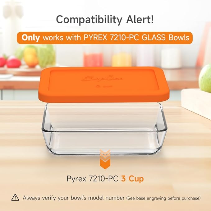 Sophico 3 Cup Rectangle Silicone Storage Cover Lids Replacement for Pyrex 7210-PC Glass Bowls (Container not Included) (RED-ORANGE, 4 Pack)