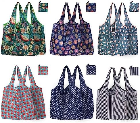 Reusable Grocery Bags, 12 Pack 50Lbs Foldable Fashion Washable Shopping Bags, Large Boho Tote Bags For Groceries, Bulk Market Cloth Storage Bags, Utility Aesthetic Personalized Gifts For Women by NewOpportunityInLivingKindly