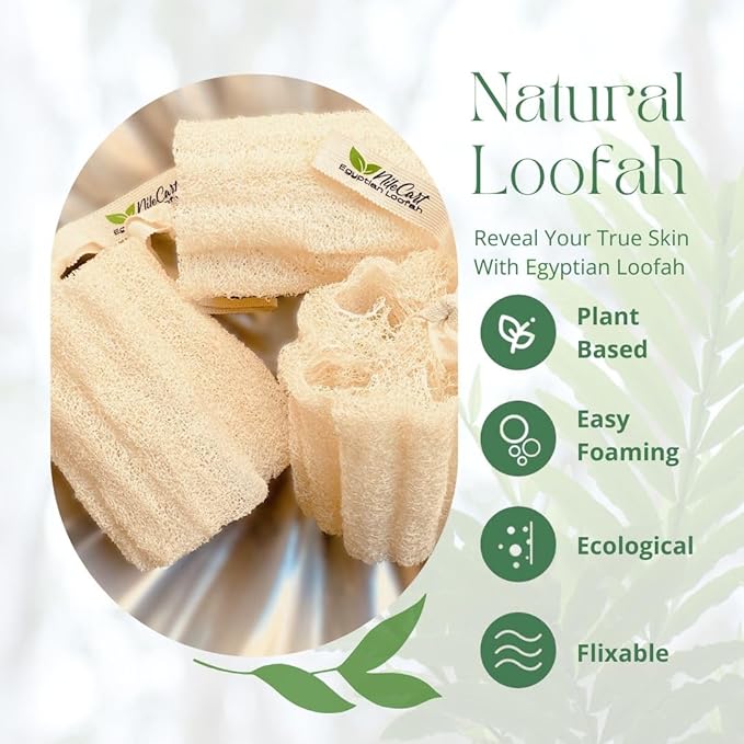 NileCart Natural Loofah Pack of 3 Egyptian lufa Body Scrubber - A Natural Body Exfoliator Scrubber Loofah for Men & Women Made of Egyptian Luffa Sponges for Bath & Shower lufa Sponge.