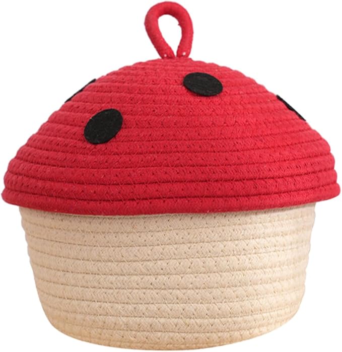 Cotton Rope Woven Storage Basket with Lid for Desktop Sundries Organizer Natural Cotton Material Multipurpose Snack and Bedroom Storage Container Space-saving Decorative Basket
