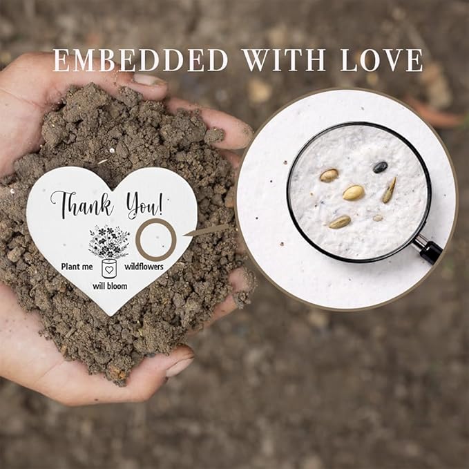 Plantable Seed Paper Hearts 100 Pcs | Handmade Seed Paper Embedded with Wildflower Seeds | Party Favors for Baby Shower | Wedding Favors for Guests | Small Business Thank You Cards
