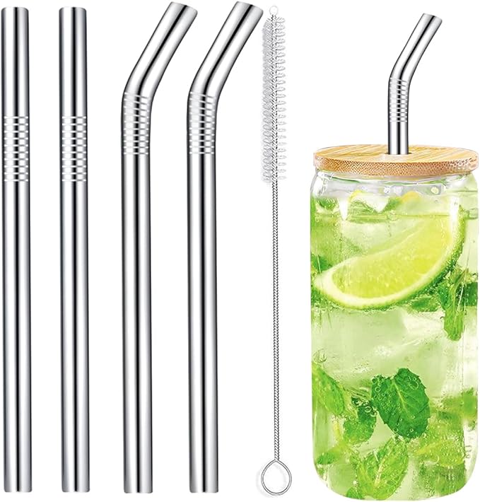 Jumbo Smoothie Straws Stainless Steel, Set of 4 Metal Milkshake Straw 0.4" Wide 10.5" Long Straws, Long Lasting & Food Grade, Metal Straw s Reusable for Smoothie, Milkshake, Beverage