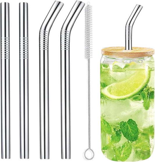 Jumbo Smoothie Straws Stainless Steel, Set of 4 Metal Milkshake Straw 0.4" Wide 10.5" Long Straws, Long Lasting & Food Grade, Metal Straw s Reusable for Smoothie, Milkshake, Beverage