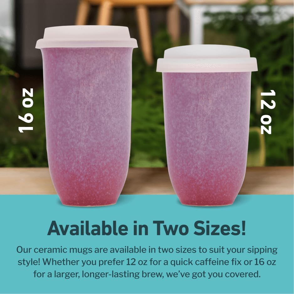 NOVA CERAMICS Coffee Travel Mug – Cup Holder Friendly Travel Mug– Microwave & Dishwasher Safe White & Purple Tumbler - Coffee Mug Fits In Cup Holder – 12oz – Astral Bloom - Image 5