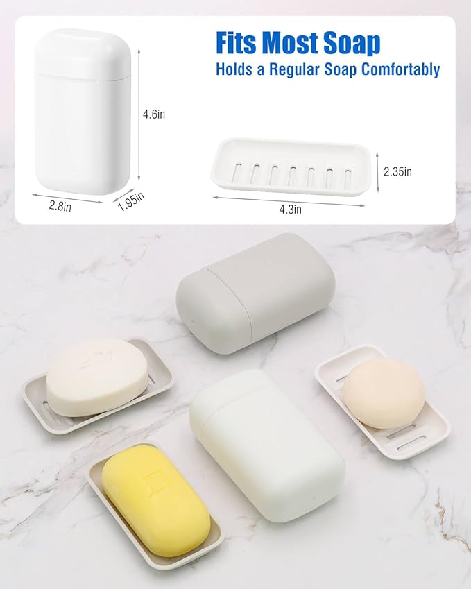 Minimalist Travel Soap Case with Removable Draining Tray, Enhanced Leak-Proof Travel Soap Container with Silicone Seal, Compact Portable Travel Soap Dish, White, 1 Pack
