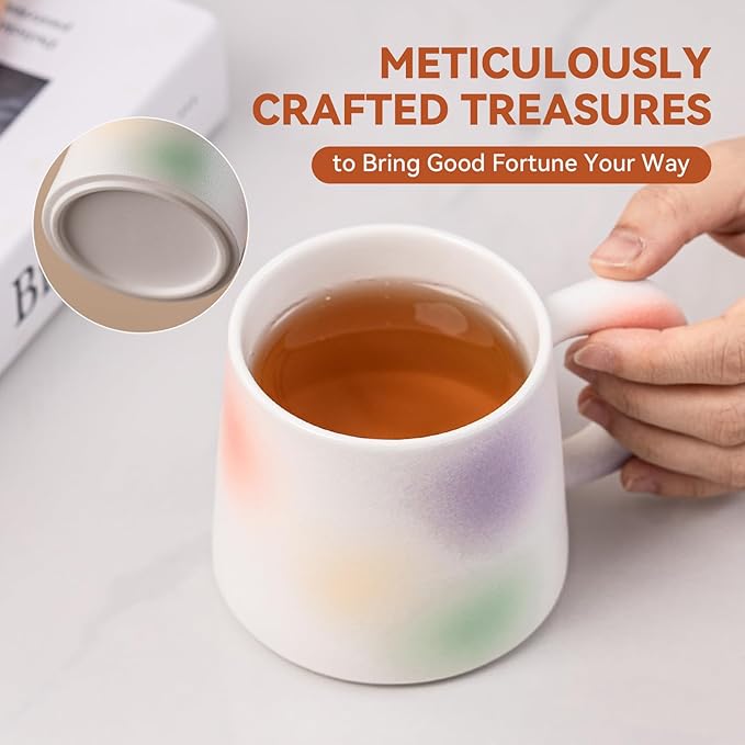 11.6oz Kiln-Change Rainbow Ceramic Coffee Mug, 1340℃ High-Fire Unique Glaze Tea Cup - Lead-Free, Microwave Safe, Unite Gift for Coffee/Tea Lovers & Friends