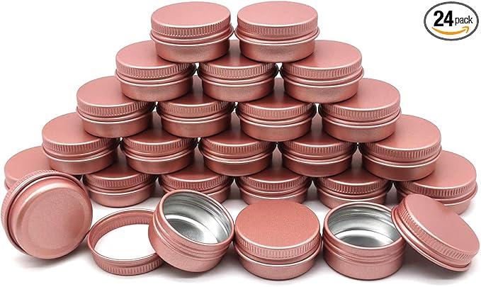 10ml Aluminum Tin Jar, 1/3 oz Makeup Container, 10g Cans Screw up Lid Small Round Container Bottle for Cosmetics, Lip Balm Scrub Cream Toner Candle Tea Beads, 24 Pack Travel Tins, Matte-Pink