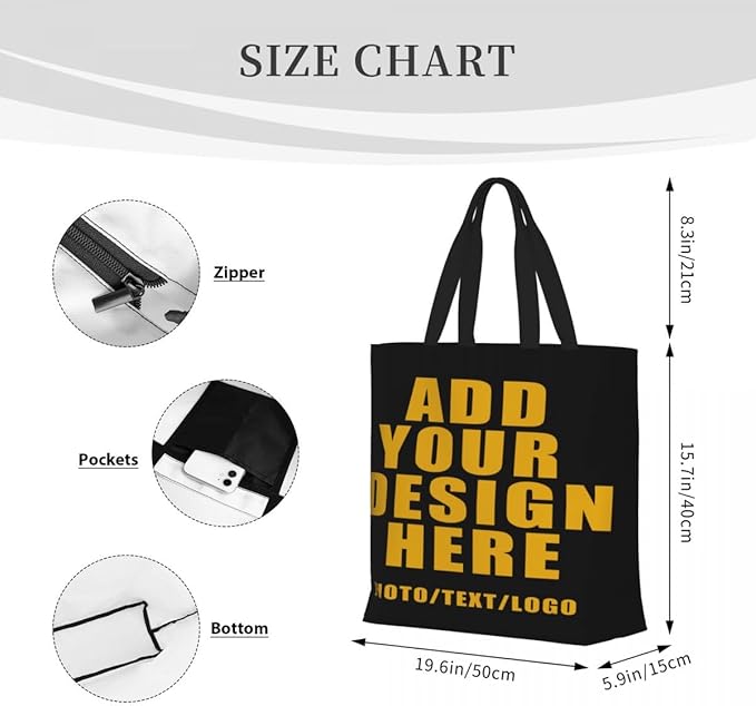 Custom Large Black Tote Bag With Pocket Extra Large Reusable Grocery Bags