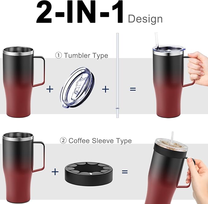 Universal Iced Coffee Sleeve with Handle - Insulated Double Wall Reusable Stainless Steel Holder Insulator for Cold Drinks Fits Small Medium Large To Go Cups Gifts for Men Women Him Her (Dark Flame)