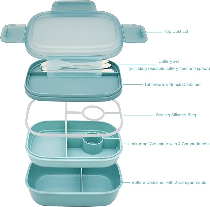 JBGOYON® Bento Lunch Box for Adults, Kids, Men, and Women – Includes Stackable Lunch Containers and Lunch Bag, Perfect for Boys and Girls, Microwave Safe and BPA-Free（Green ）