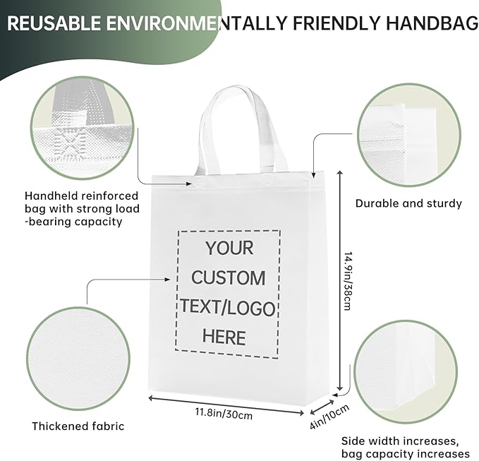 Custom Tote Bags Set of 50, Bulk Pack Grocery Shopping Travel Business Activities advertisement Reusable Bag