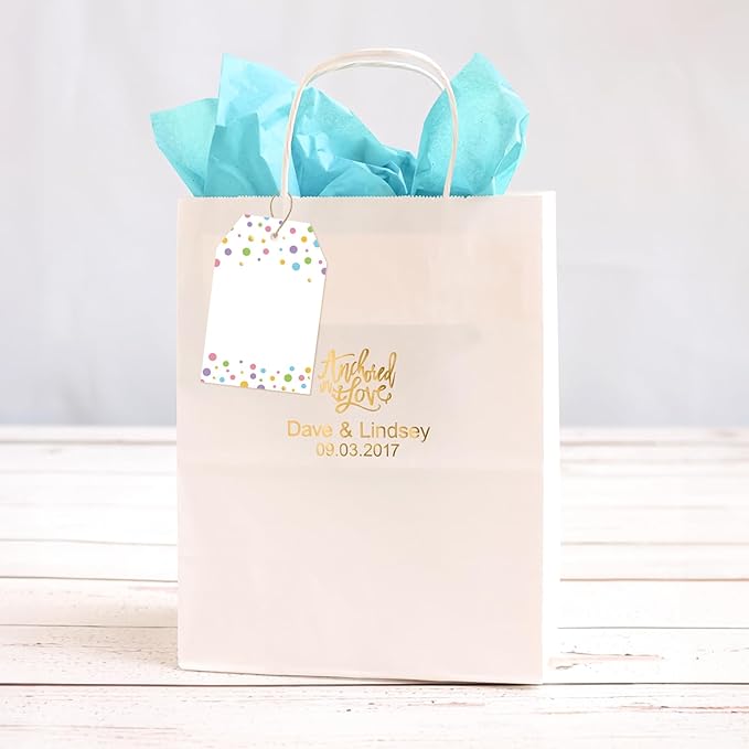 Anwyll Gift Tags with String - 100Pcs Colorful Confetti Polka Dot Gift Bag Tags Personalized White Blank Hanging Paper Label Tag for Birthday Party Bridal Shower Wedding Spring Easter Favors Present